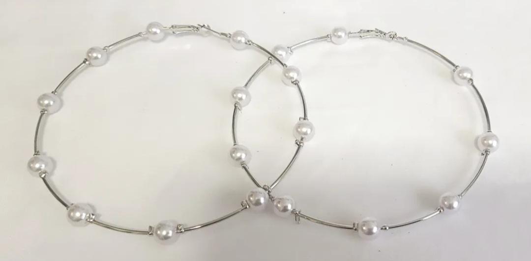 Silver Pearl Hoops