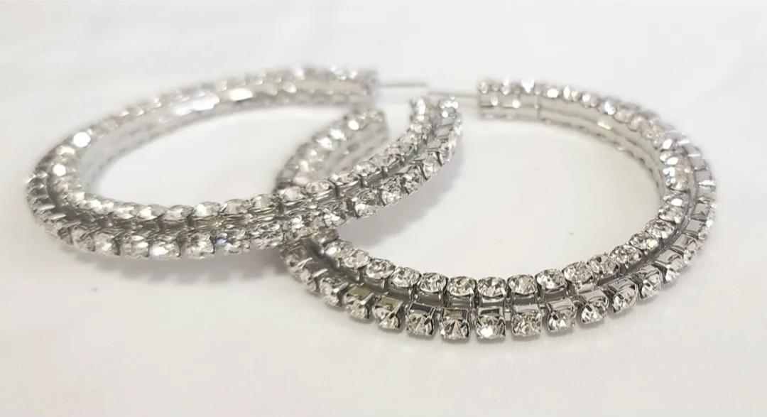 Silver Diamond Hoops